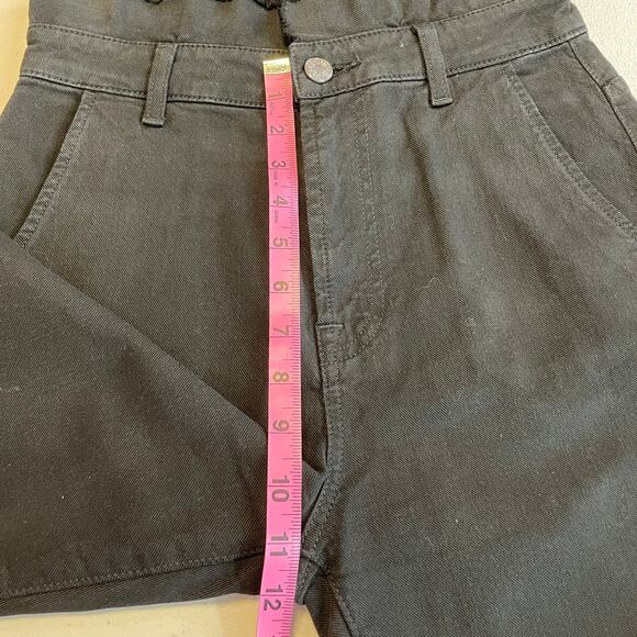 7 For All Mankind Black Denim High Raw Fringe Waist Tapered Leg Y2K Jeans 25 - Picture 11 of 13